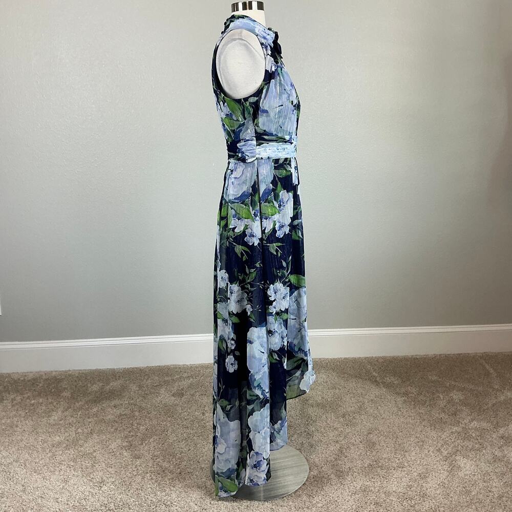 Eliza J Women's Sparkly Floral Print Chiffon High Low Maxi Dress Blue Size 8 - Picture 4 of 14